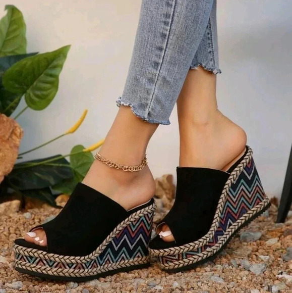 Bohemian Mules Women Fashionable Colorful High-Heeled Slippers With Platform - Picture 3 of 5